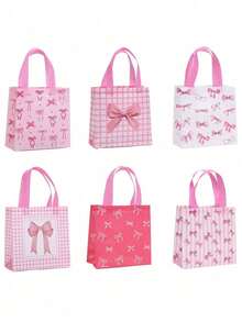 Pack Of 6/12/24, Sweet Bowknot Printed Non-Woven Tote Bags, Birthday Gift Packaging Bags, Creative Small Fresh Holiday Gift Bags - multicolor - View 12