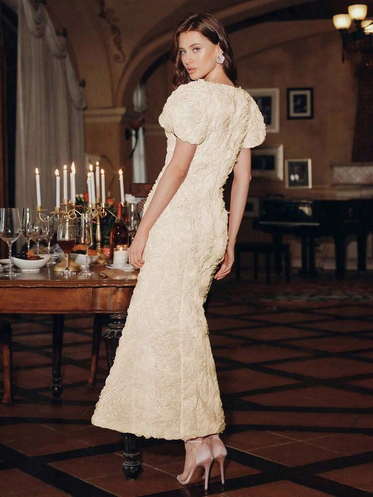 Vestidos para damas de verano, Vestido midi con cuello cuadrado y aplicación floral Molly, Vestidos elegantes para fiesta