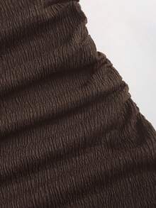 Sweetra Y2K Sexy Asymmetric Neck Textured Fabric Pleated Buttoned Versatile Elegant Commuter Dress - Coffee - View 5