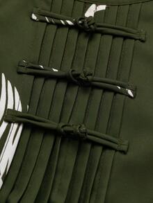 Linhara 大码女式荷叶边领波点泡泡袖衬衫，休闲舒适 - 軍綠色 - 查看 5