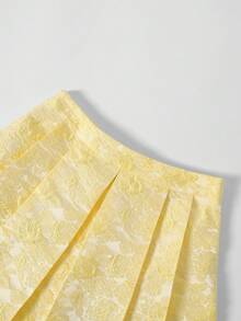 GlowEve 女士畅销款奶油黄提花褶皱法式优雅迷你裙 - 黃色 - 查看 6