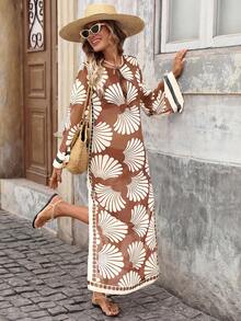 Brillora Kimono de cobertura con abertura lateral transparente para vacaciones en la playa para mujer - Marrón Mocha - Ver 4