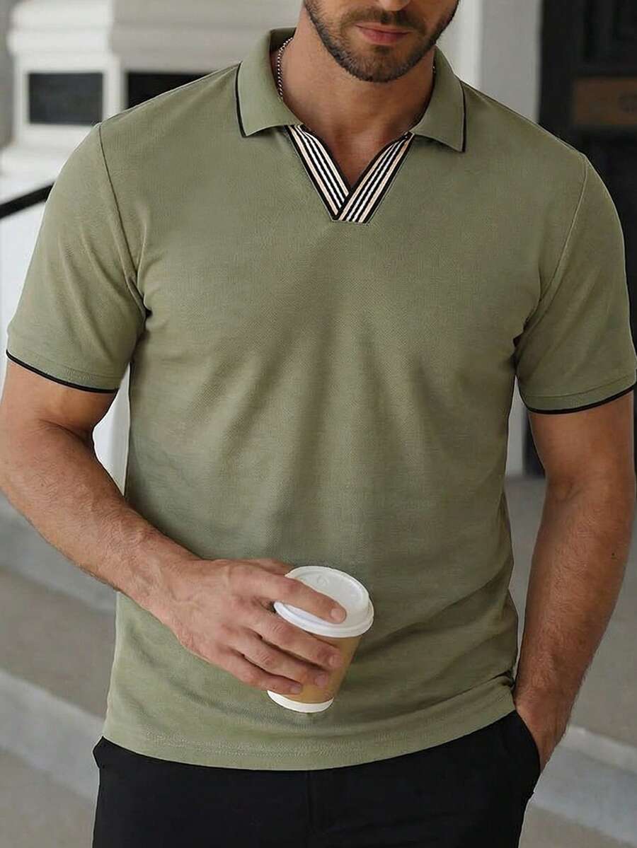 Manfinity Bizformal Men's Short Sleeve Formal Polo Shirt, Suitable For Office, Outing And Social Occasions, Ceremony - Army Green - View 1