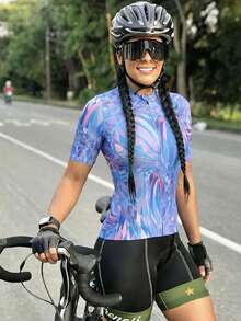 Exploreva Women's Outdoor Sports Casual Printed Short Sleeve Cycling Jersey - Multicolor - View 4