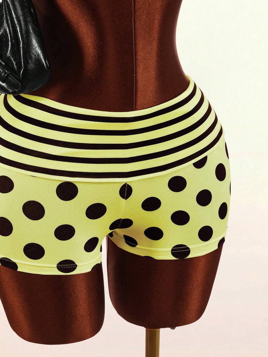 New Arrival Women's Vacation Polka Dot & Striped Pattern Skinny Shorts - Multicolor - View 1