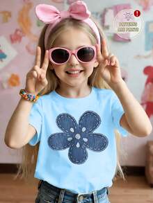 Elladie kids 春夏女童休闲时尚创意个性清新简约可爱碎花印花宽松基础款蓝色短款T恤，舒适日常穿着，适合春、夏、秋季穿着。 - 紫色 - 查看 7