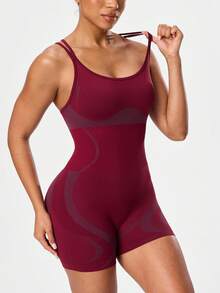 Seamluxe SHEIN Sport Bộ áo liền quần thể thao không đường may, áo liền quần tập thể dục, áo liền quần ôm sát gợi cảm hở lưng, đồ thể thao nữ. - Màu Đỏ Sâu - Xem 5