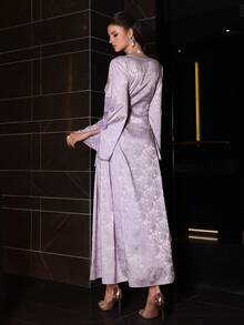 Al Najma V-Neck Flare Sleeve Bow Tie Side Cinched Waist Maxi Dress, Spring/Summer - Multicolor - View 2