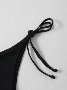 Elavelle Summer Beach Tie Side Bikini Thong - Black - View 5