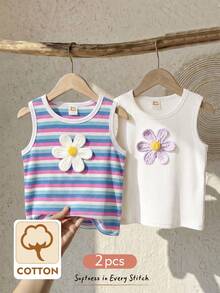 Cozy Pixies Ensemble 2 pièces pour jeune fille, débardeur à col rond en tricot doux avec imprimé floral sans manches - Multicolore - Voir 1