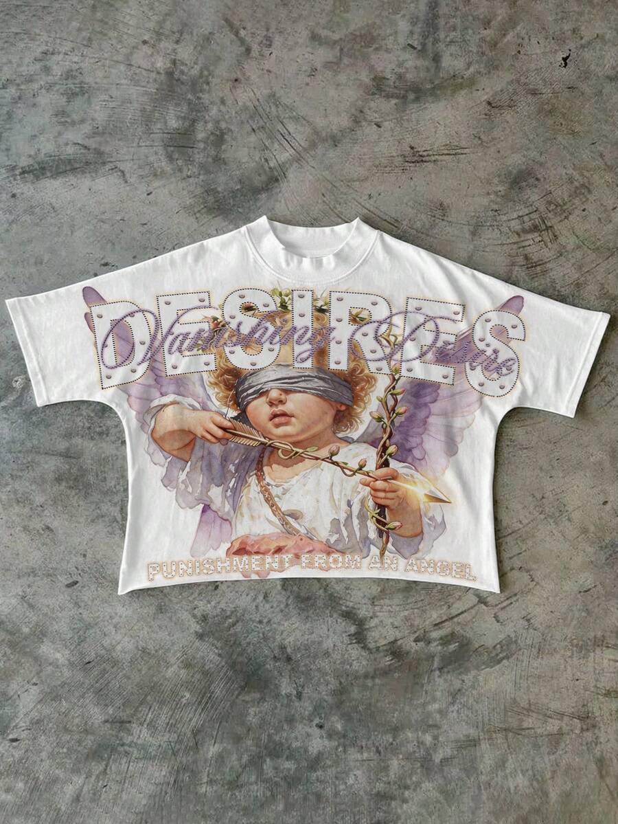 STEELVANCE Men's Casual Daily Angel Print Round Neck Short Sleeve T-Shirt, Summer - Multicolor - View 1