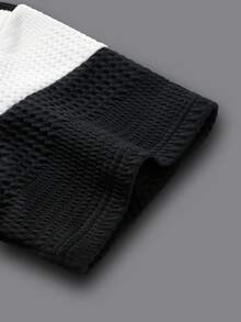 Manfinity Homme Men Plus Size Casual Daily Formal Polo Shirt, Button Knit Design, Soft And Comfortable, Ceremony - Black and White - View 5