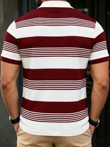 Manfinity Dauomo Áo polo nam in sọc, size tiêu chuẩn, trang phục thường ngày công sở, đi làm, dã ngoại, mùa hè. - Nhiều màu - Xem 2