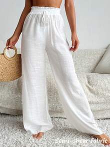 Swim Vcay Women White High Waist Ruffle Tied Wide Leg Beach Swimsuit For Summer Beach Vacation - White - View 1