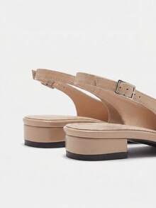 Sleekvia Khaki Small Square Toe Low Vamp Rear Strap Buckle Fashionable Women's Flat Shoes - Khaki - View 5