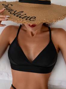 Swim Basics Quý cô Màu thuần Áo bikini Lễ hội hóa trang - màu đen - Xem 5