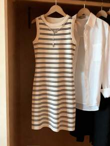 SHEIN LUNE 夏季休闲条纹无袖修身连衣裙 - 彩色 - 查看 3