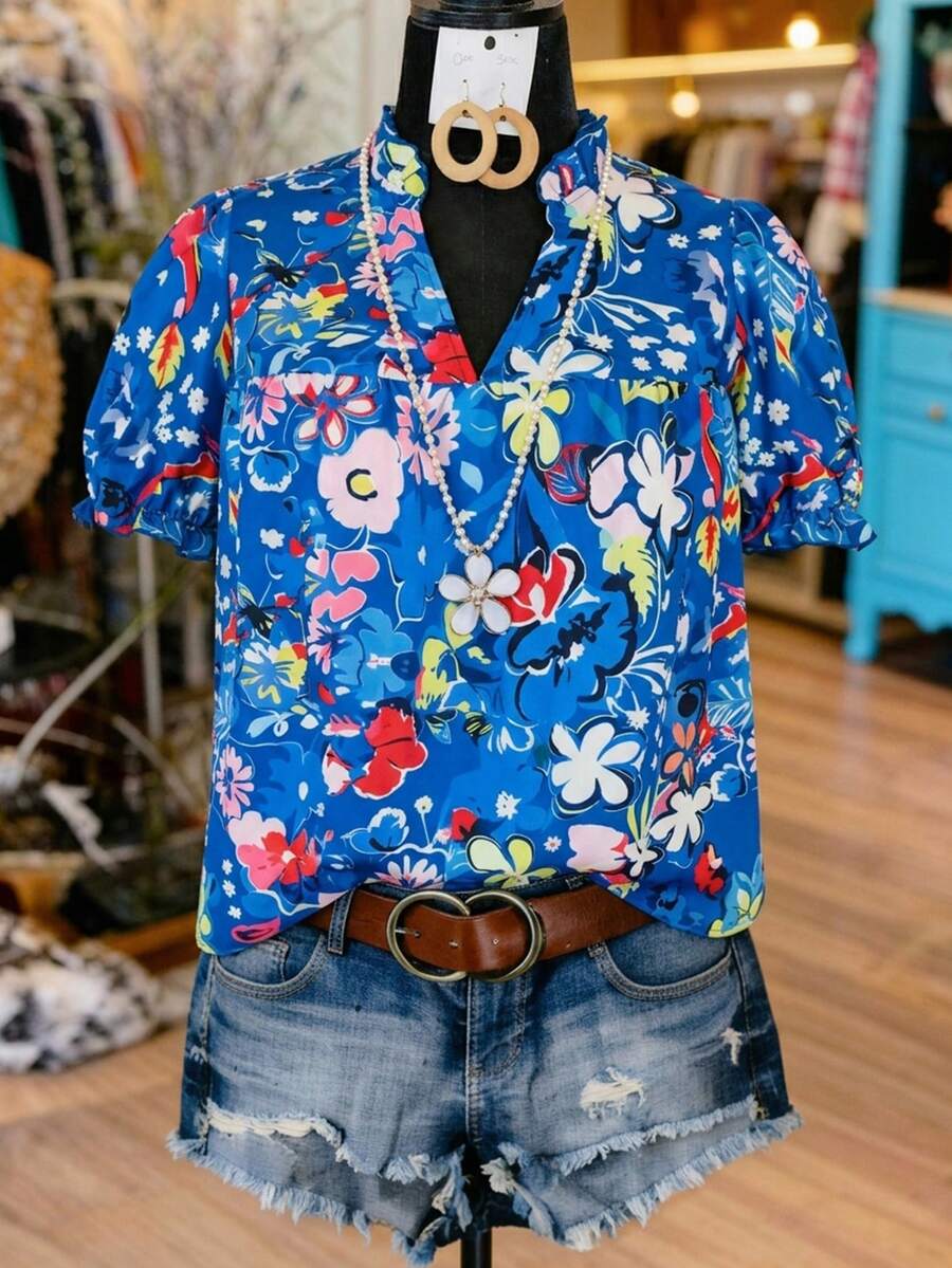GlowEve CURVE Plus Size Women Summer Casual Colorful Printed Short Sleeve Blouse, Vacation Shirt - Multicolor - View 1