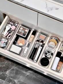 7 piezas/6 piezas/4 piezas Caja de almacenamiento para cajón de maquillaje, Caja de almacenamiento para brochas de maquillaje, Caja de almacenamiento de maquillaje transparente, Estante de exhibición de maquillaje, Caja de almacenamiento y dispensador de herramientas cosméticas - Multicolor - Ver 10
