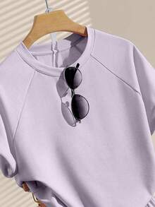 Resyla Plus Size Women's Solid Color Round Neck Short Sleeve T-Shirt And Shorts Casual Daily Outfit - Mauve Purple - View 5