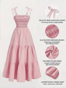 SHEIN MOD Women's Summer Minimalist Spaghetti Strap Ruffle Hem Dress - Pink - View 7