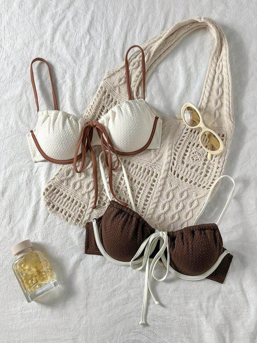 Swim Mod 2026春夏热销多色组合促销,度假沙滩休闲女士比基尼泳衣上装 - 彩色 - 查看 1