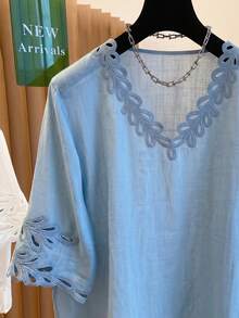 Franclia Plus Size Women V-Neck Casual Versatile Daily Wear Shirt - Blue - View 5