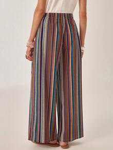 Florisole 新款度假裤、沙滩裤、波西米亚风裤、条纹印花裤、轻薄夏季沙滩裤、休闲宽松裤 - 咖啡棕 - 查看 7