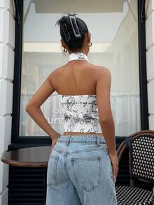 SHEIN Muchic Printed Halter Neck Women Top,Going Out,Festival Outfits For Women,Summer Holiday Outfits - Multicolor - View 2