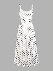 SHEIN Girlism Tween Girl Casual Minimalist Comfortable Bow Decor Ruffle Hem Black & White Polka Dot Dress, Fashionable Elegant Summer Vacation Picnic Outing Travel Outfit Tween Girl - Black and White - View 5