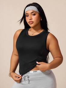 SHEIN Sports Rhythm Era Plus Size Women's Basic Yoga/Fitness Tank Top - Black - View 5