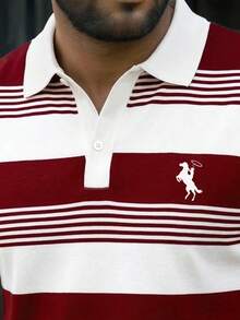 Manfinity Dauomo Áo polo nam in sọc, size tiêu chuẩn, trang phục thường ngày công sở, đi làm, dã ngoại, mùa hè. - Nhiều màu - Xem 3