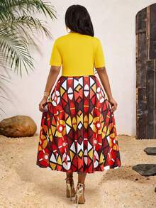 Villa Velisse Zanzea Women Plus Size Brown Summer Boho Dress,Fashion Casual Colorblock Patchwork Print African Clothes For Vacation Holiday Gym - Multicolor - View 2