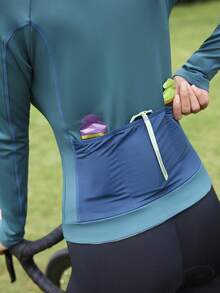In My Nature Women's Contrast Color Splice Fitted Cycling Jersey - Green - View 4
