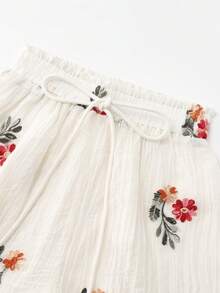 Casual Floral Embroidered Chiffon Dolman Sleeve Shirt And Shorts Set For Women - Apricot - View 7