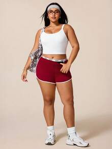 SHEIN Rhythm Era Plus Size White Curved Hem Sports T-Shirt Fitness Ribbed Shoulder Strap Top U-Neck Racerback Sports Tank Top - White - View 6