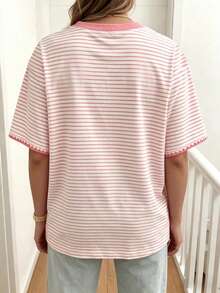 EMERY ROSE Plus-Size Women's Casual Striped Crew Neck T-Shirt, Cute Strawberry Short-Sleeved T-Shirt - Multicolor - View 2