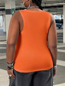 SHEIN CURVE+ 大码女式休闲基础款修身白色露肩背心，夏季舒适面料 - 橘色 - 查看 2