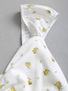 Sweetra Women's White Cottage Core Sexy T-Shirt, Summer Picnic Sweetheart Neck Puff Sleeve Knit Top, Graphic Print Ruched Waist Bow Decor Golf - Yellow - View 7