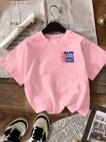 EMERY ROSE Áo thun nữ in hình câu lạc bộ cà phê buổi sáng chậm rãi, màu hồng, cổ tròn, tay ngắn, kiểu dáng thường ngày mùa hè. - Hồng - Xem 3