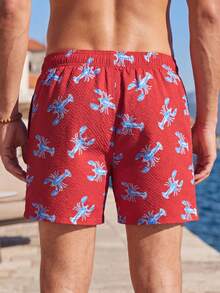 Solantero Men's Lobster Print Beach Shorts, Holiday - Red - View 2