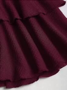 Sweetra Women's Casual & Commuting Textured Fabric Metal Decor Fashionable Minimalist Sexy Versatile Skort, Suitable For Spring And Autumn - Burgundy - View 5