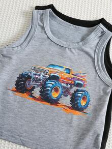 SHEIN Set de 3 piezas de camisetas de niño pequeño con estampado de autos de carreras de verano, conjunto adorable de tops y camisetas sin mangas - Multicolor - Ver 9