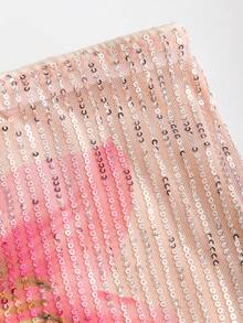Sweetra French Chic Sequin Spaghetti Strap Camisole And Bodycon Shiny Mini Skirt 2-Piece Set, And Eye-Catching Early Spring New Subculture Sweet Style For Ladies - Pink - View 4