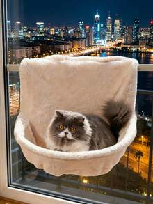1 件装悬挂式猫窝宠物用品，动物保暖毛绒篮式摇篮吊床，豪华悬挂式猫床，可折叠猫吊床，灰色，可供猫咪玩耍 - 彩色 - 查看 7