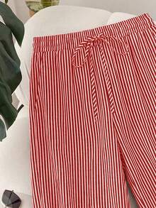 [Free Shipping]Plus Size Striped Heart Print Straight Leg Pants Women's Summer Pants Cute Pants For Woman Pants For Women Casual Wide Leg Pants Woman High Waist Women Pants - 紅色 - 查看 3