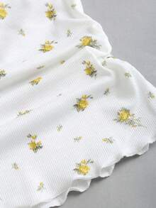 Sweetra Women's White Cottage Core Sexy T-Shirt, Summer Picnic Sweetheart Neck Puff Sleeve Knit Top, Graphic Print Ruched Waist Bow Decor Golf - Yellow - View 8