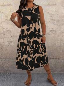 SHEIN Clasi Vestido floral de vacaciones estilo bohemio para mujer de talla grande - Marrón - Ver 5