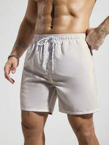 Palasendo Quần short đi biển nam màu trơn phong cách casual, dùng cho kỳ nghỉ - Màu Xám nhạt - Xem 3