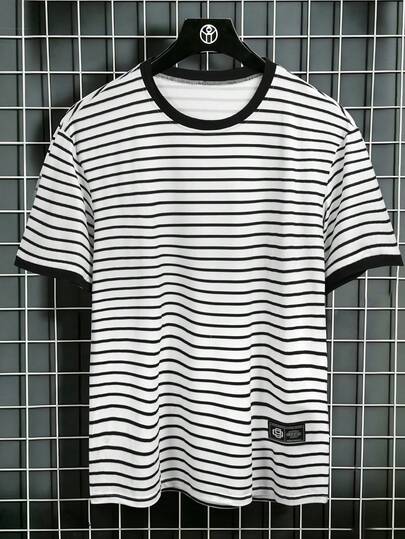Manfinity Plus Size Men's Striped Minimalist Round Neck Short Sleeve Casual T-Shirt